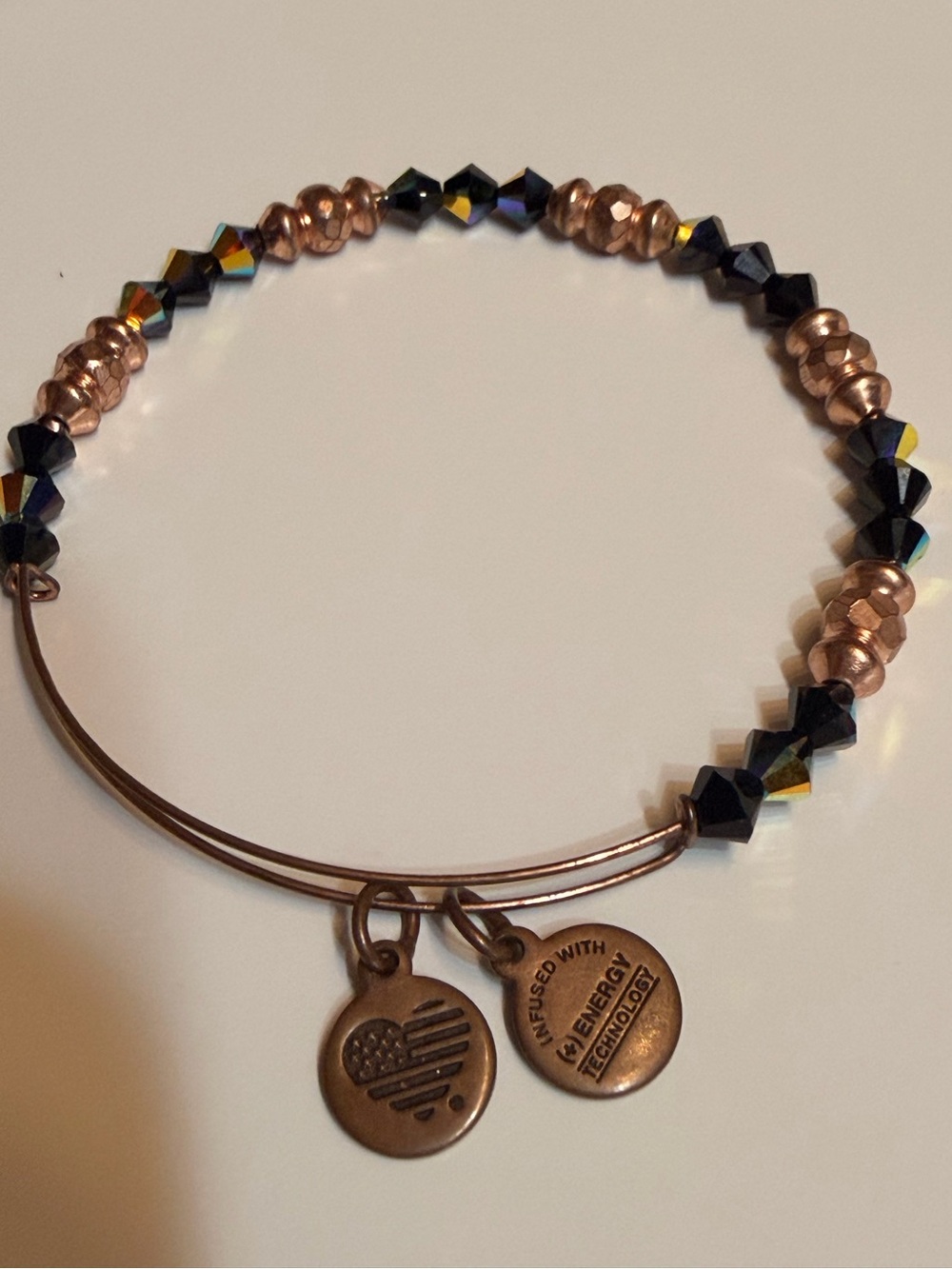 Alex and Ani Black and Rose Gold Beaded Adjustable Bracelet